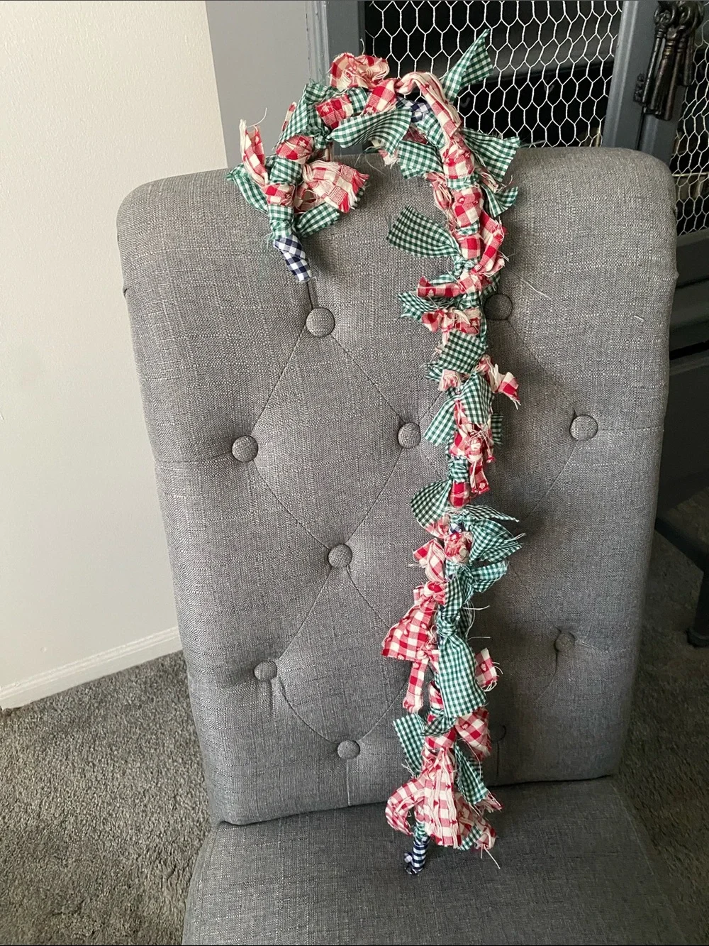 Christmas Red & Green Gingham Holiday Door Garland Candy Cane Shaped